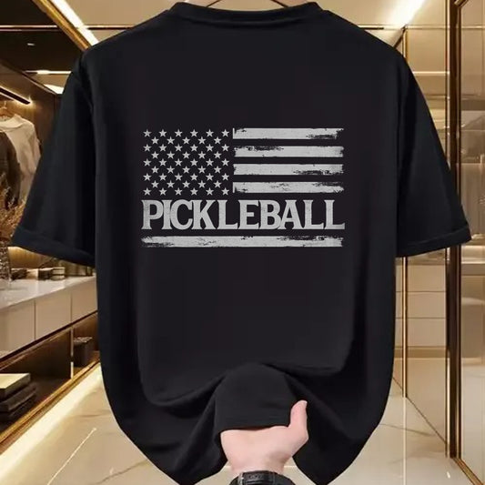 Funny Pickleball Shirt, Pickleball Lover Unisex T-Shirt/Hoodie/Sweatshirt HLT00 - Pickleball Grey Vintage USA Flag Player Coach T-Shirt