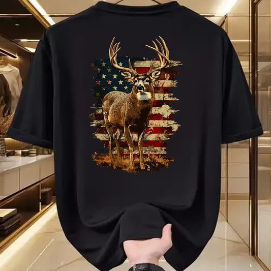 Funny Hunting Shirt, Gift For Hunting Lover Unisex T-Shirt/Hoodie/Sweatshirt HLT00 - Whitetail Buck Deer Hunting 4th of July USA American Flag T-Shirt
