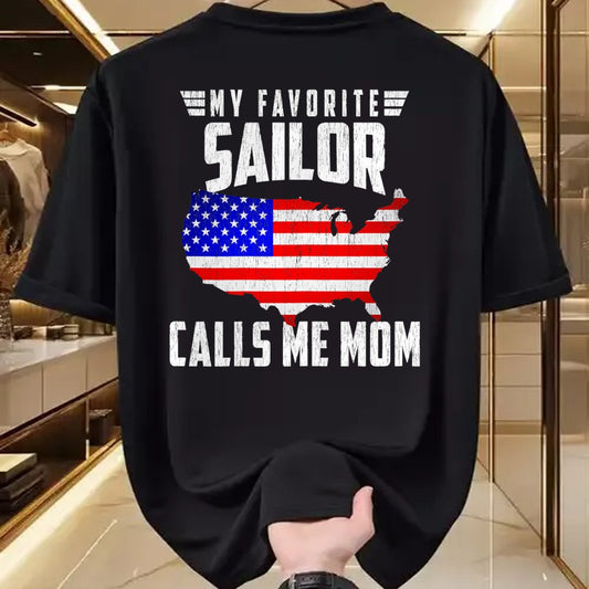 Gift for Mom Shirt, Funny Mom Unisex T-Shirt/Hoodie/Sweatshirt HLT00 - My Favorite Sailor Calls Me Mom USA American Flag T-Shirt