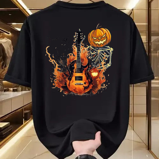 Guitar Lover Shirt, Funny Guitar UnisexT-Shirt/Hoodie/Sweatshirt HLT00 - Funny Halloween Skeleton Rocker with Guitar Rock_n Roll Band T-Shirt, Men, Black, Large