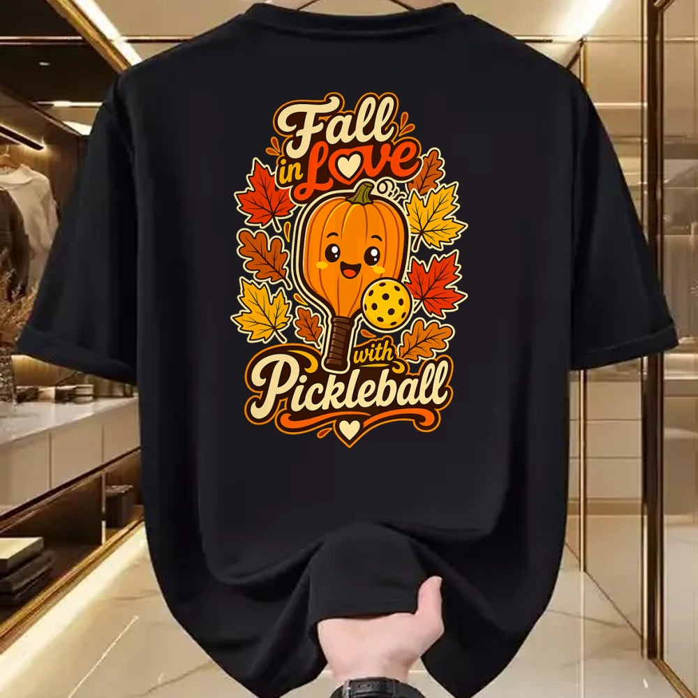 Funny Pickleball Shirt, Pickleball Lover Unisex T-Shirt/Hoodie/Sweatshirt HLT00 - Fall Pickleball Pumpkin Leaves Paddle Autumn Sports Lover T-Shirt