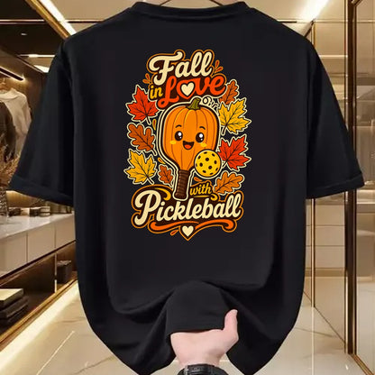 Funny Pickleball Shirt, Pickleball Lover Unisex T-Shirt/Hoodie/Sweatshirt HLT00 - Fall Pickleball Pumpkin Leaves Paddle Autumn Sports Lover T-Shirt