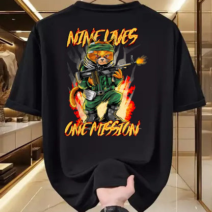 Cat Love Shirt, Funny Cat Lover Gift UnisexT-Shirt/Hoodie/Sweatshirt HLT00 - Nine Lives One Mission Cat with M60 Machine Gun Graphic T-Shirt
