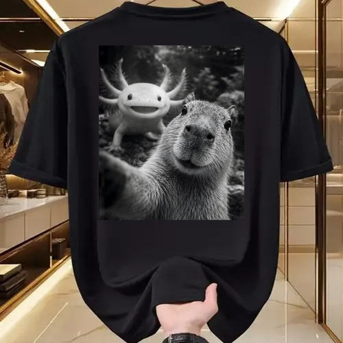 Cute Capybara Shirt, Funny Capybara Unisex T-Shirt/Hoodie/Sweatshirt HLT00 - Capybara Axolotl Selfie T-Shirt