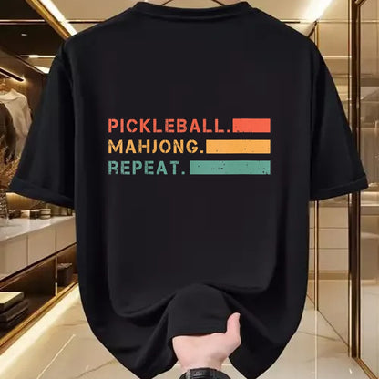 Funny Pickleball Shirt, Pickleball Lover Unisex T-Shirt/Hoodie/Sweatshirt HLT00 - Women's Pickleball Mahjong Repeat Sport Lover Gambling Chinese Game V-Neck T-Shirt
