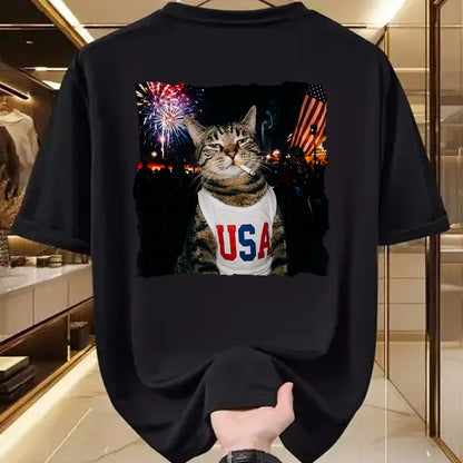 Cat Love Shirt, Funny Cat Lover Gift UnisexT-Shirt/Hoodie/Sweatshirt HLT00 - Patriotic Smoking cat T-Shirt