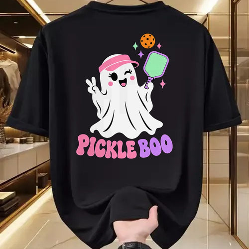 Funny Pickleball Shirt, Pickleball Lover Unisex T-Shirt/Hoodie/Sweatshirt HLT00 - Halloween Pickleball Ghost Girls Women Pickleball Halloween T-Shirt