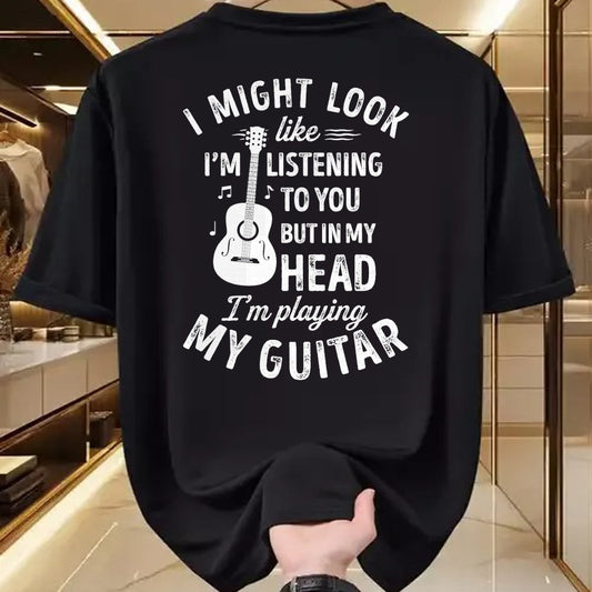 Guitar Lover Shirt, Funny Guitar UnisexT-Shirt/Hoodie/Sweatshirt HLT00 - I Might Look Like I_m Listening to You Funny Guitar Music T-Shirt Small
