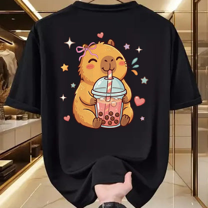 Cute Capybara Shirt, Funny Capybara Unisex T-Shirt/Hoodie/Sweatshirt HLT00 - Cute Capybara Anime Drinking Bubble Boba Tea Kawaii Girl Kid T-Shirt