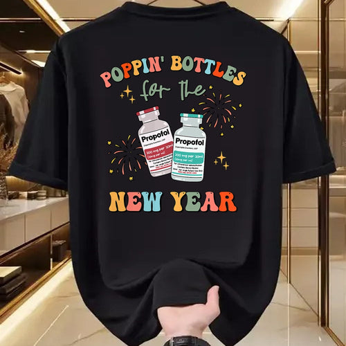 Funny Nurse Shirt, Nurse Unisex T-Shirt/Hoodie/Sweatshirt HLT00 -ICU Nurse New Year Eve Outfit Poppin Bottles ER RN CNA Nurse T-Shirt