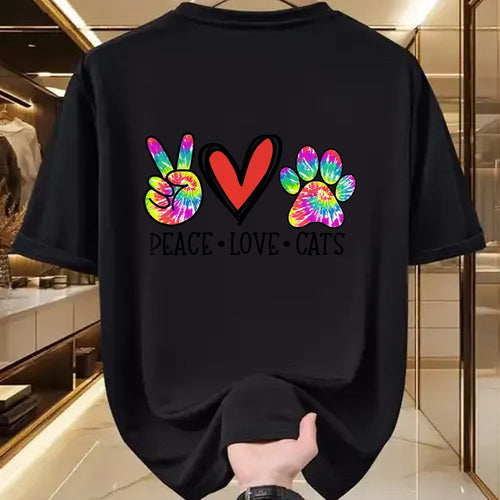 Cat Love Shirt, Funny Cat Lover Gift UnisexT-Shirt/Hoodie/Sweatshirt HLT00 - Peace Love Cats Paws Tie Dye Rainbow Animal Rescue Womens T-Shirt (1)