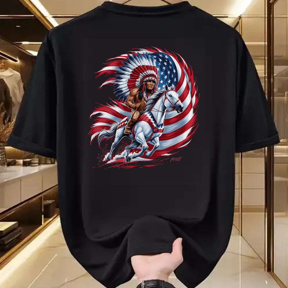 Native American T-Shirts, Vintage Native American Unisex T-Shirt/Hoodie/Sweatshirt HLT00 - Native American Day Flag usa Indian Riding Horse