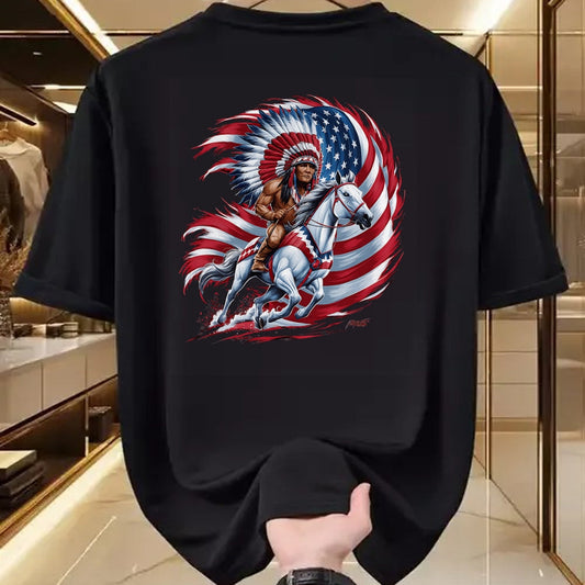 Native American T-Shirts, Vintage Native American Unisex T-Shirt/Hoodie/Sweatshirt HLT00 - Native American Day Flag usa Indian Riding Horse