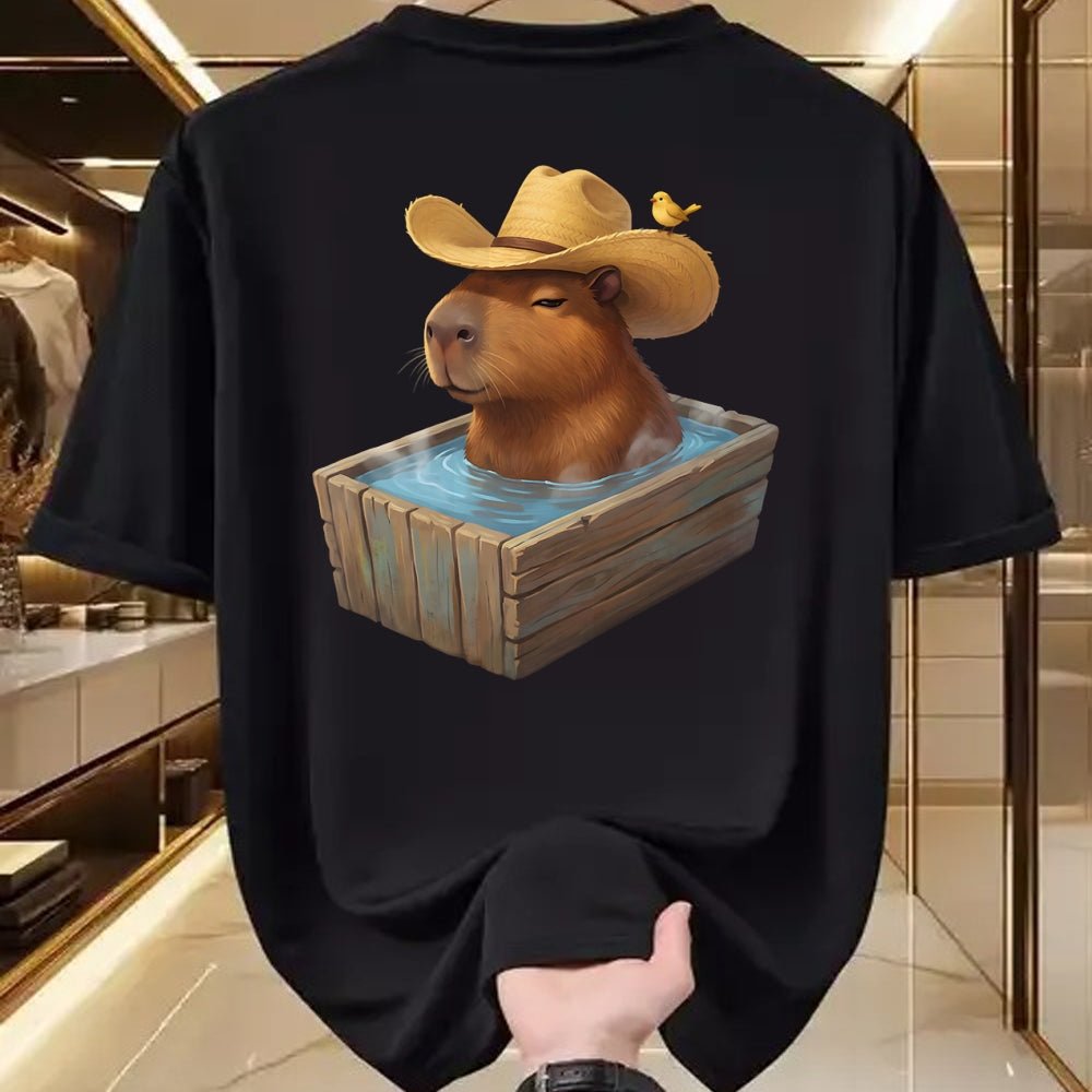 Cute Capybara Shirt, Funny Capybara Unisex T-Shirt/Hoodie/Sweatshirt HLT00 - Cute Capybara Wearing Cowboy Hat in Bathtub Funny Western T-Shirt