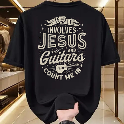 Christian Tee, Christian Faith Unisex T-Shirt/Hoodie/Sweatshirt HLT00 - If It Involves Jesus And Guitars Guitarist Christian Music T-Shirt