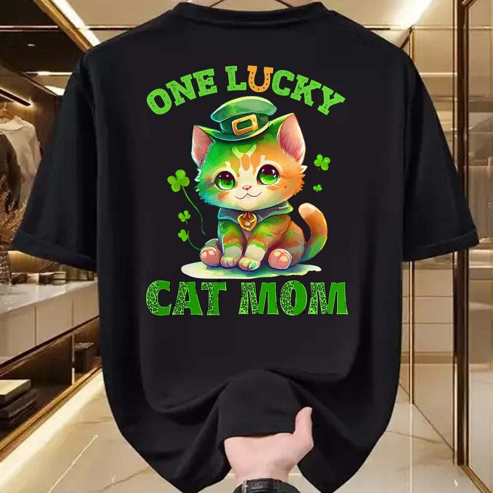 Gift for Mom Shirt, Funny Mom Unisex T-Shirt/Hoodie/Sweatshirt HLT00 - One Lucky Cat Mom St Patrick's Day Irish Lucky Cat Shamrock T-Shirt
