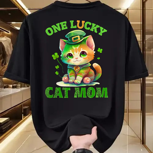 Gift for Mom Shirt, Funny Mom Unisex T-Shirt/Hoodie/Sweatshirt HLT00 - One Lucky Cat Mom St Patrick's Day Irish Lucky Cat Shamrock T-Shirt