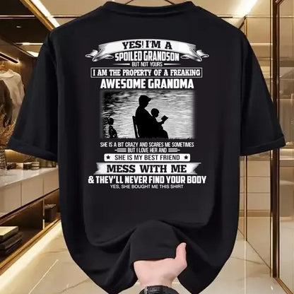 Best Grandma Shirt, Proud Grandma Unisex T-Shirt/Hoodie/Sweatshirt HLT00 - Yes I'm A Spoiled Grandson But Not Yours Property Of Grandma T-Shirt (1)
