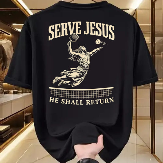 Funny Pickleball Shirt, Pickleball Lover Unisex T-Shirt/Hoodie/Sweatshirt HLT00 - Serve Jesus He Shall Return Pickleball Player Christian T-Shirt