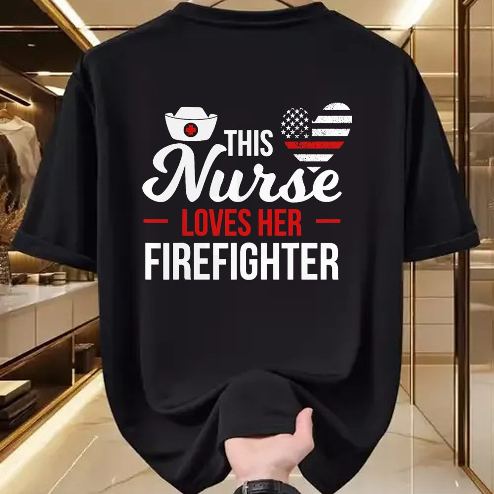 Funny Nurse Shirt, Nurse Unisex T-Shirt/Hoodie/Sweatshirt HLT00 - This Nurse Loves Her Firefighter Wife Nurse T-Shirt