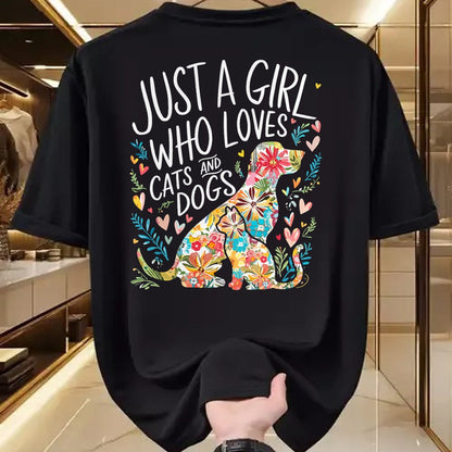 Cat Love Shirt, Funny Cat Lover Gift UnisexT-Shirt/Hoodie/Sweatshirt HLT00 - Just a Girl who Loves Cats and Dogs T-Shirt (1)