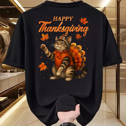 Best Thanksgiving Family Shirt , Funny Thanksgiving UnisexT-Shirt/Hoodie/Sweatshirt HLT00 - Cute Cat Turkey Happy Thanksgiving Fall Meow Cat Lover T-Shirt, Men, Black, 3X-Large