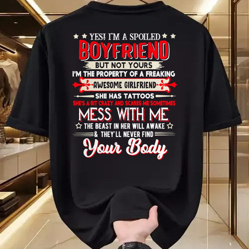 Best Wife Shirt, Wife and Husband Unisex T-Shirt/Hoodie/Sweatshirt HLT00 - Yes I'm A Spoiled Boyfriend Property Of Awesome Girlfriend T-Shirt