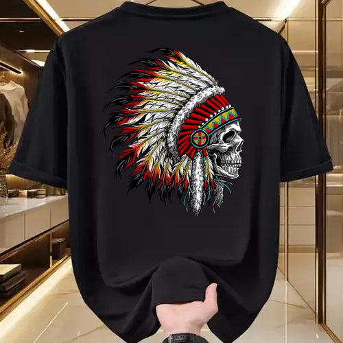 Native American T-Shirts, Vintage Native American Unisex T-Shirt/Hoodie/Sweatshirt HLT00 - Native American Indian Chief Skull Motorcycle Headdress