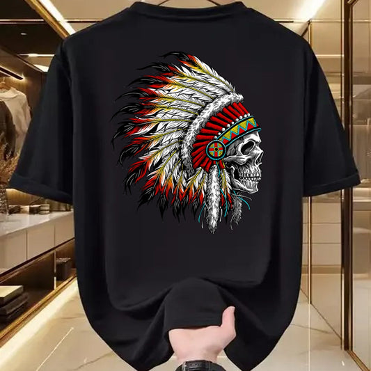 Native American T-Shirts, Vintage Native American Unisex T-Shirt/Hoodie/Sweatshirt HLT00 - Native American Indian Chief Skull Motorcycle Headdress
