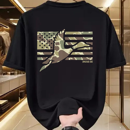 Funny Hunting Shirt, Gift For Hunting Lover Unisex T-Shirt/Hoodie/Sweatshirt HLT00 - Camo Patriotic Mallard Duck Camouflage Flying Duck Hunting T-Shirt