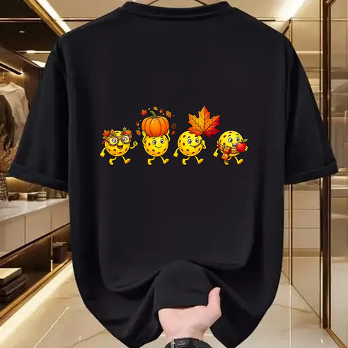 Funny Pickleball Shirt, Pickleball Lover Unisex T-Shirt/Hoodie/Sweatshirt HLT00 - Autumn Pumpkin Fall Pickleball Thanksgiving Womens Mens Kids T-Shirt