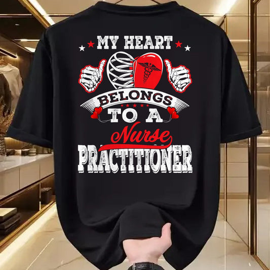 Funny Nurse Shirt, Nurse Unisex T-Shirt/Hoodie/Sweatshirt HLT00 - My Heart Belongs To A Nurse Practitioner Husband Wife Gift T-Shirt