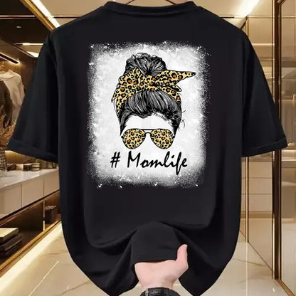 Gift for Mom Shirt, Funny Mom Unisex T-Shirt/Hoodie/Sweatshirt HLT00 - Mom Life Bleached Shirt Mom Life Leopard Messy Bun T-Shirt