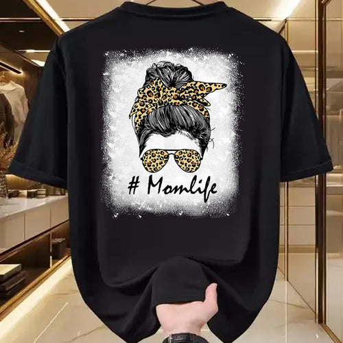 Gift for Mom Shirt, Funny Mom Unisex T-Shirt/Hoodie/Sweatshirt HLT00 - Mom Life Bleached Shirt Mom Life Leopard Messy Bun T-Shirt