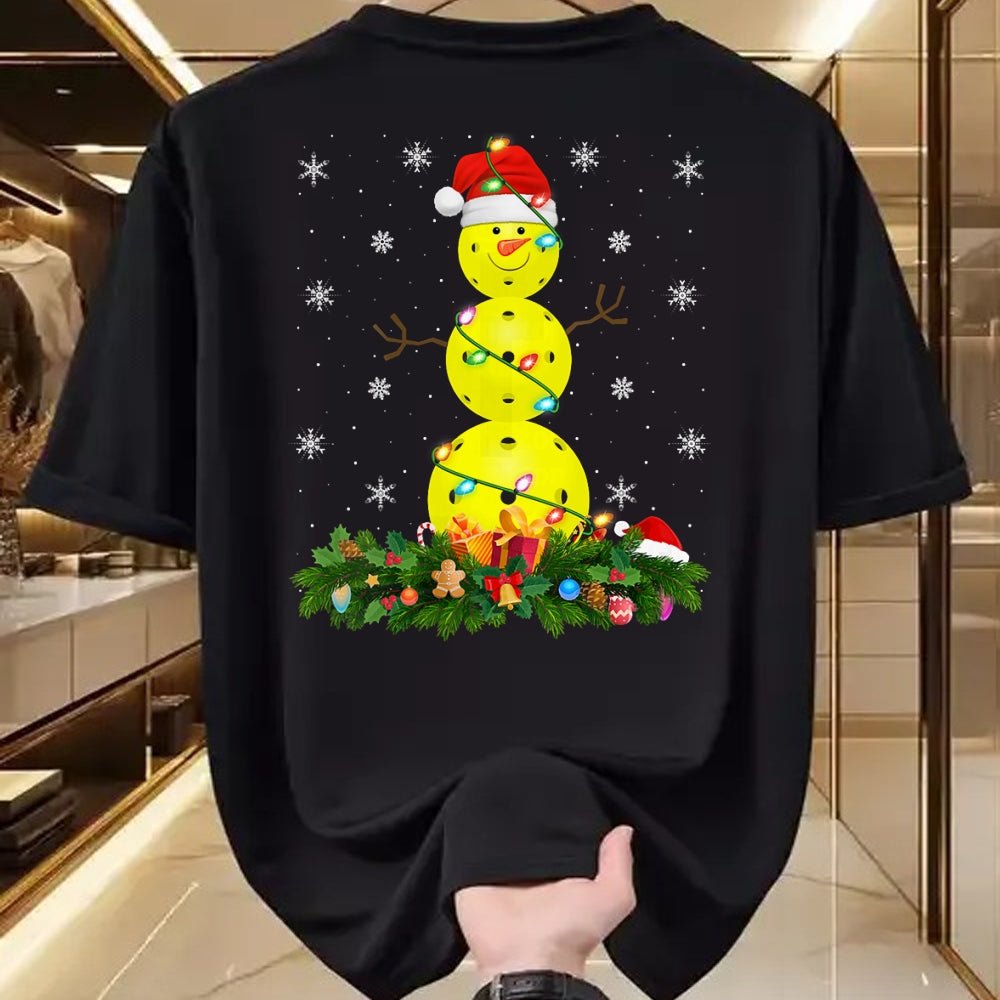 Funny Pickleball Shirt, Pickleball Lover Unisex T-Shirt/Hoodie/Sweatshirt HLT00 - Womens Pickleball Snowman Xmas Lighting Santa Pickleball Christmas V-Neck T-Shirt
