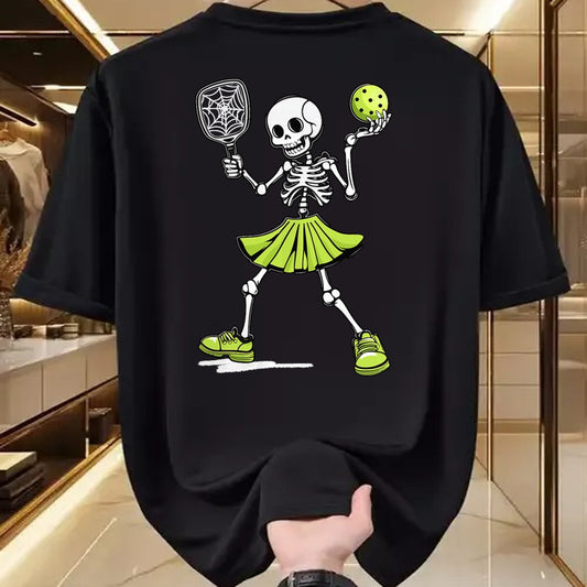 Funny Pickleball Shirt, Pickleball Lover Unisex T-Shirt/Hoodie/Sweatshirt HLT00 - Spooky Pickleball Halloween Skeleton Costume Women T-Shirt