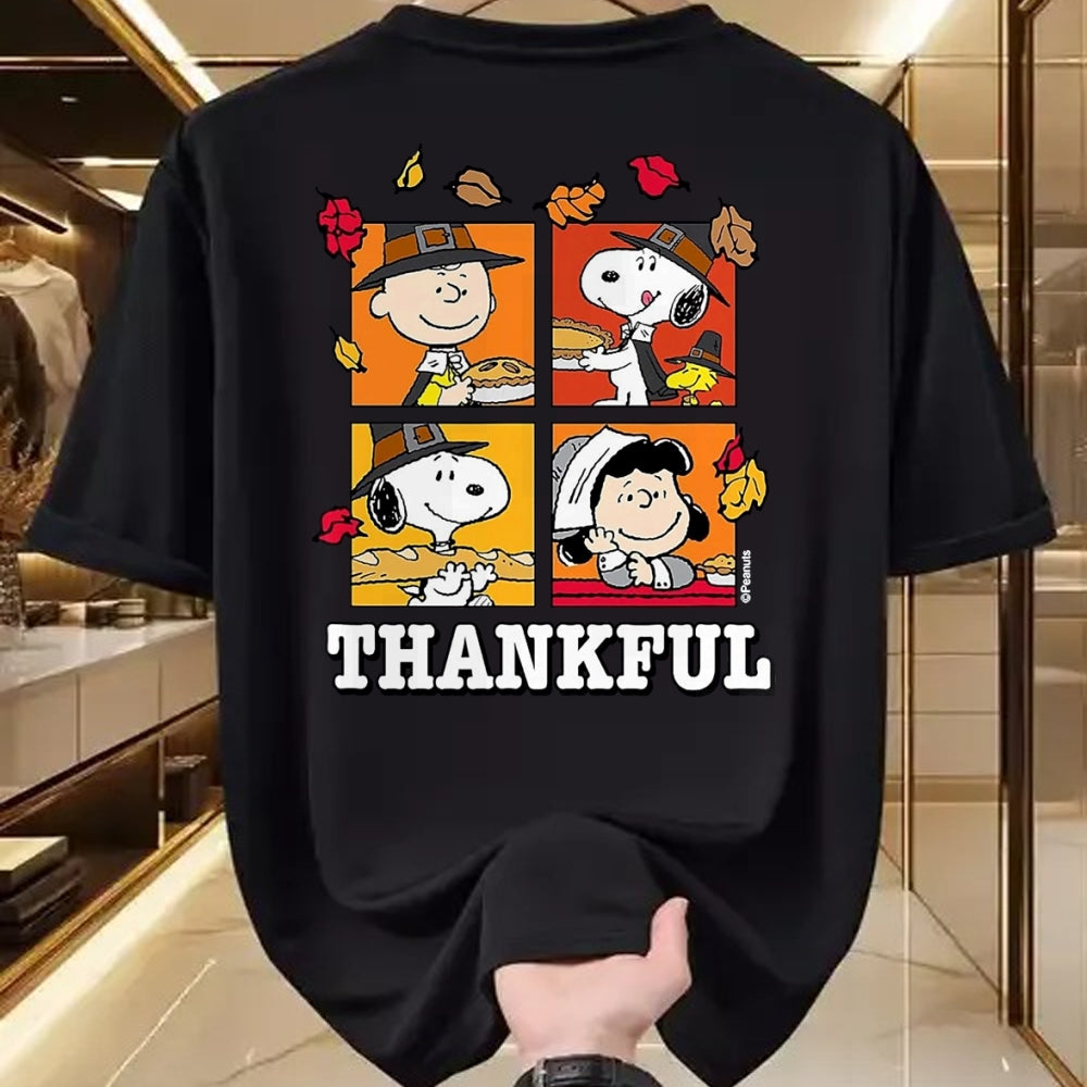 Best Thanksgiving Family Shirt , Funny Thanksgiving UnisexT-Shirt/Hoodie/Sweatshirt HLT00 - Peanuts - Peanuts - Snoopy Charlie Brown Lucy Thankful T-Shirt, Men, Black, 3X-Large
