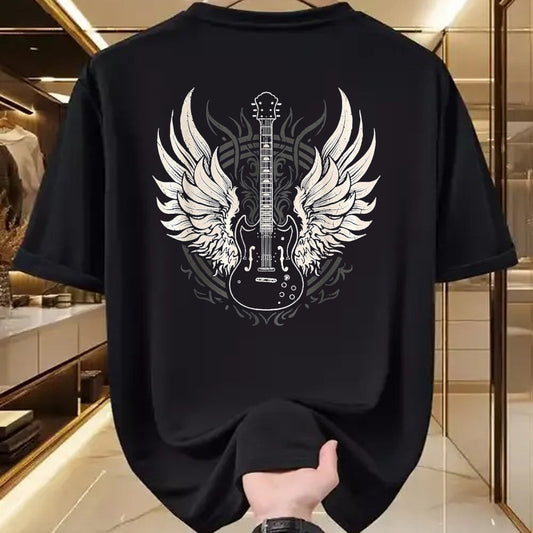 Guitar Lover Shirt, Funny Guitar UnisexT-Shirt/Hoodie/Sweatshirt HLT00 - Guitar Wings Vintage Retro 80s Rock & Roll Music T-Shirt, Women, Black, Medium