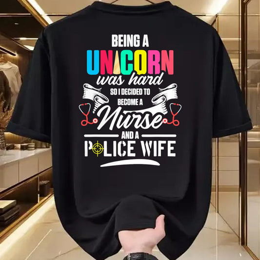 Funny Nurse Shirt, Nurse Unisex T-Shirt/Hoodie/Sweatshirt HLT00 - Police Wife Nurse Life Hard Unicorn Thin Blue Line RN Mom T-Shirt