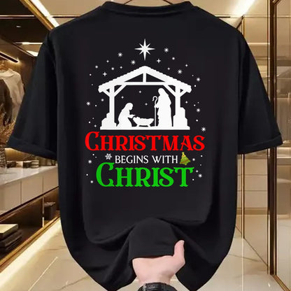 Christian Tee, Christian Faith Unisex T-Shirt/Hoodie/Sweatshirt HLT00 - Christmas Begins With Christ Christian Religious Jesus Xmas T-Shirt