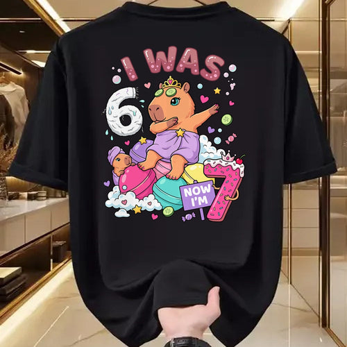 Cute Capybara Shirt, Funny Capybara Unisex T-Shirt/Hoodie/Sweatshirt HLT00 - I was 6 Now I_m 7 Capybara Girl 6 7 Birthday T-Shirt