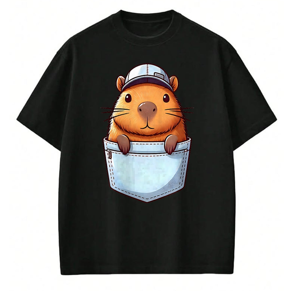 Cute Capybara Shirt, Funny Capybara Unisex T-Shirt/Hoodie/Sweatshirt HLT00 - Friendly Capybara in Pocket for Kids, Boys, Girls, Women Men T-Shirt