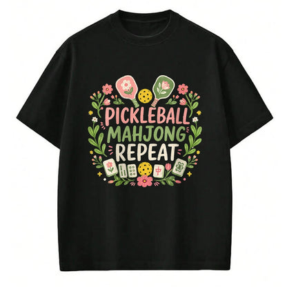 Funny Pickleball Shirt, Pickleball Lover Unisex T-Shirt/Hoodie/Sweatshirt HLT00 - Women's Pickleball Mahjong Repeat Funny Game Lover Men Women V-Neck T-Shirt