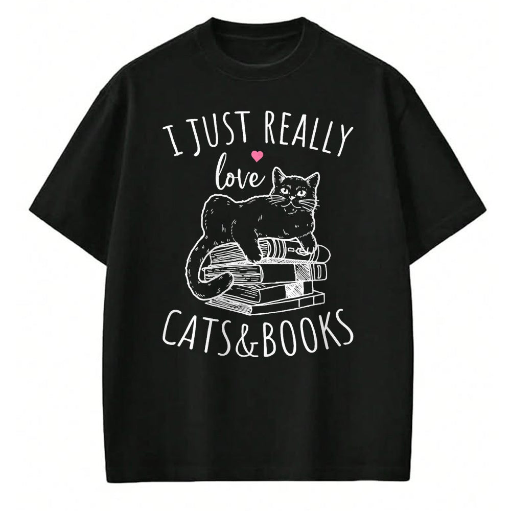 Cat Love Shirt, Funny Cat Lover Gift UnisexT-Shirt/Hoodie/Sweatshirt HLT00 - I Just Really Love Reading Books And Cats Funny Cat And book T-Shirt