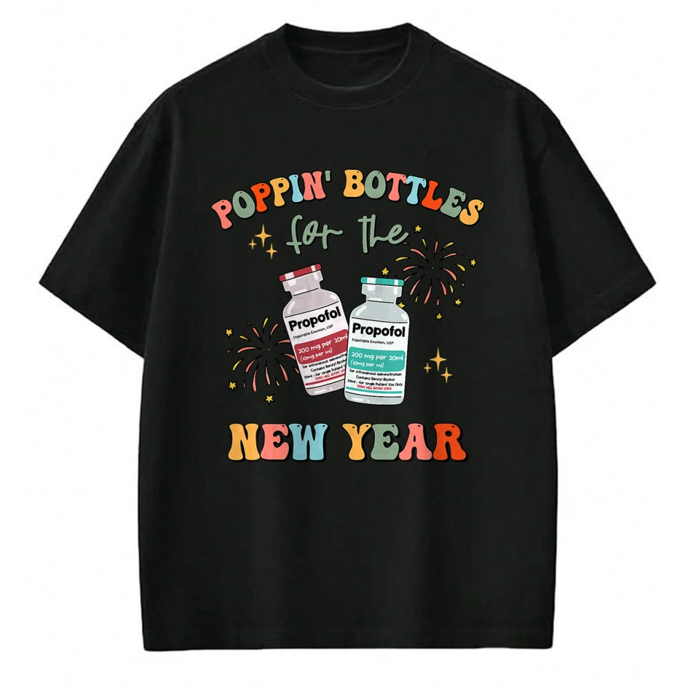 Funny Nurse Shirt, Nurse Unisex T-Shirt/Hoodie/Sweatshirt HLT00 -ICU Nurse New Year Eve Outfit Poppin Bottles ER RN CNA Nurse T-Shirt