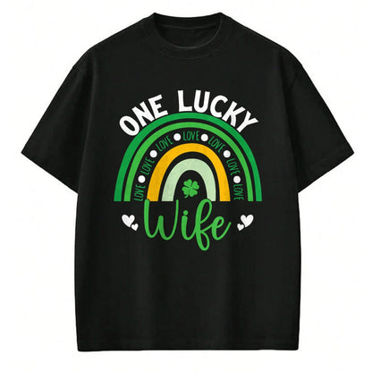 Best Wife Shirt, Wife and Husband Unisex T-Shirt/Hoodie/Sweatshirt HLT00 - Gift for wife T shirt, lucky wife   Womens One Lucky Wife Boho Rainbow Irish Saint Patrick's Day Tan (1)