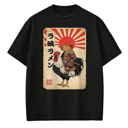 Cute Capybara Shirt, Funny Capybara Unisex T-Shirt/Hoodie/Sweatshirt HLT00 - Vintage Japanese Samurai Capybara Rooster Chicken Anime T-Shirt