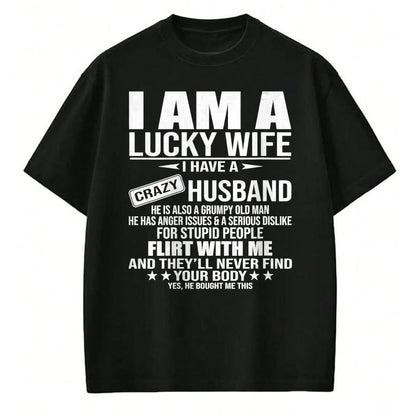Best Wife Shirt, Wife and Husband Unisex T-Shirt/Hoodie/Sweatshirt HLT00 - Gift for wife T shirt, lucky wife   I Am A Lucky Wife I Have A Crazy Husband V-Neck T-Shirt (2)