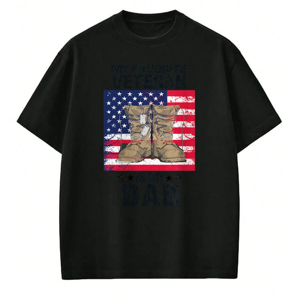 Gift for Dad Shirt, Funny Dad Unisex T-Shirt/Hoodie/Sweatshirt HLT00 – Dad Veteran My Favorite Veteran Is My Father Proud Son Kids T-Shirt