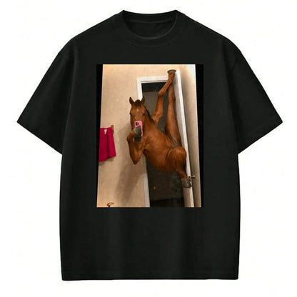 Best Horse Lover Shirt , Funny Horse UnisexT-Shirt/Hoodie/Sweatshirt HLT00 - Horse Selfie Meme Weird Door Pose T-Shirt